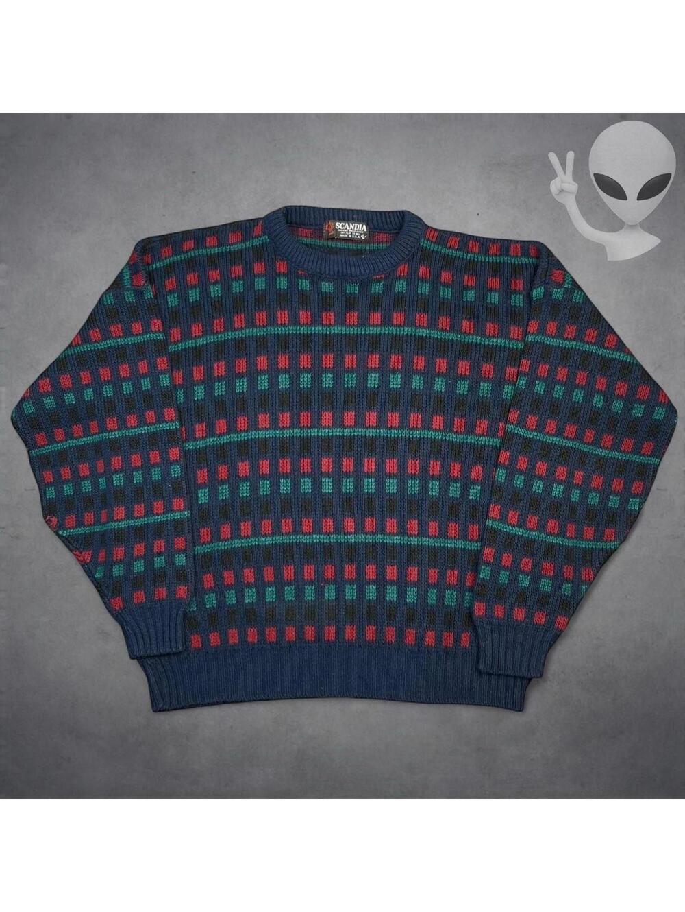 Scandia Vintage 90s Sweater Mens US L Geometric Knit Crewneck Made in USA